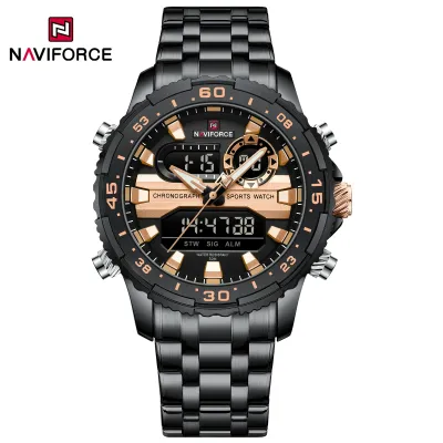 NAVIFORCE 9234 Fashion Brand Black Gold Men Watch Fashion Luxury Quartz Wrist Watches Sport Waterproof Stainless Steel Strap - Black RoseGold Black